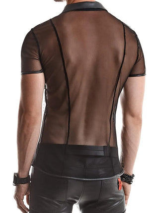 RMRoberto Mesh T-Shirt Schwarz – Stehkragen & Patch - Herren T-shirts
