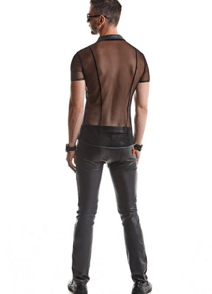RMRoberto Mesh T-Shirt Schwarz – Stehkragen & Patch - Herren T-shirts