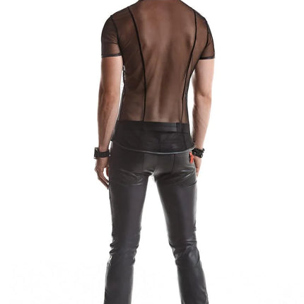 RMRoberto Mesh T-Shirt Schwarz – Stehkragen & Patch - Herren T-shirts