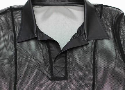 RMRoberto Mesh T-Shirt Schwarz – Stehkragen & Patch - Herren T-shirts