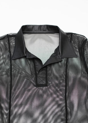 RMRoberto Mesh T-Shirt Schwarz – Stehkragen & Patch - Herren T-shirts