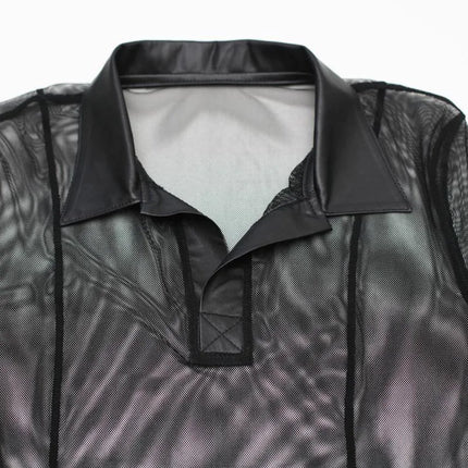 RMRoberto Mesh T-Shirt Schwarz – Stehkragen & Patch - Herren T-shirts