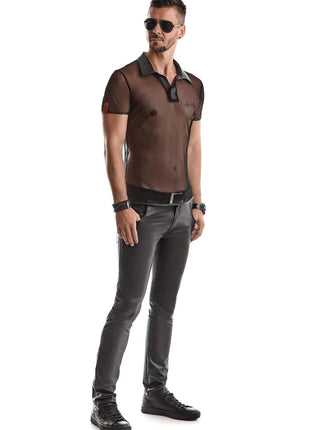 RMRoberto Mesh T-Shirt Schwarz – Stehkragen & Patch - Herren T-shirts
