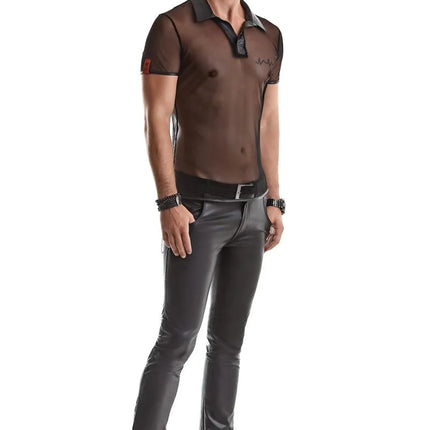 RMRoberto Mesh T-Shirt Schwarz – Stehkragen & Patch - Herren T-shirts