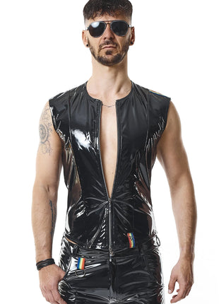 RMTaddeoRBW: Lackweste mit Regenbogen-Detail - Schwarz - Herren-Weste