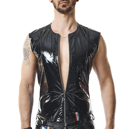 RMTaddeoRBW: Lackweste mit Regenbogen-Detail - Schwarz - Herren-Weste