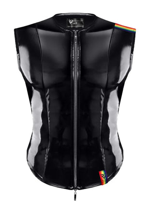 RMTaddeoRBW: Lackweste mit Regenbogen-Detail - Schwarz - Herren-Weste
