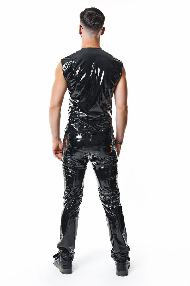 RMTaddeoRBW: Lackweste mit Regenbogen-Detail - Schwarz - Herren-Weste