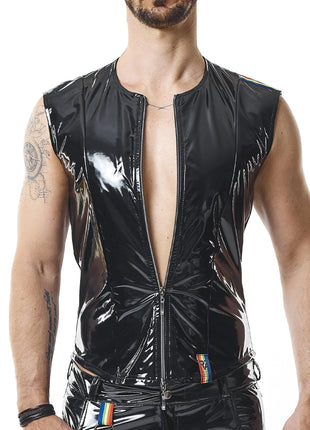 RMTaddeoRBW: Lackweste mit Regenbogen-Detail - Schwarz - Herren-Weste