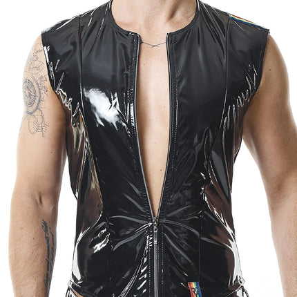 RMTaddeoRBW: Lackweste mit Regenbogen-Detail - Schwarz - Herren-Weste