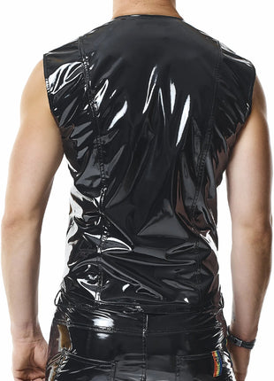 RMTaddeoRBW: Lackweste mit Regenbogen-Detail - Schwarz - Herren-Weste