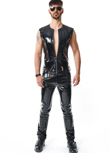 RMTaddeoRBW: Lackweste mit Regenbogen-Detail - Schwarz - Herren-Weste