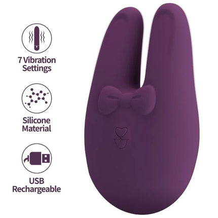 Lila silikon externer stimulator in hasenform mit schleife und herzdesign usb wiederaufladbar mit 7 vibrationsmodi