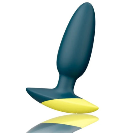 Romp bass silikon-analplug in dunkelteal und gelb mit ergonomischem design zum sekunden gedrückt halten