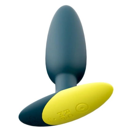 Ein schlanker romp bass silikon-analplug in mattem dunkelteal mit gelber basis zum sekunden gedrückt halten