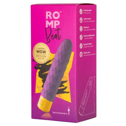 Romp beat kompakter bullet-vibrator in violett mit gerippter oberfläche und diamantstruktur aus silikon