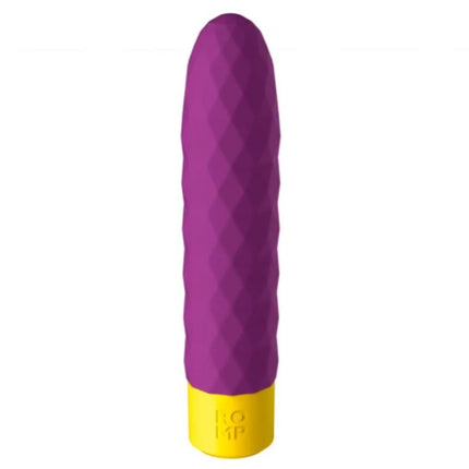 Romp beat kompakter bullet-vibrator aus silikon mit gerippter oberfläche in violett und gelber basis
