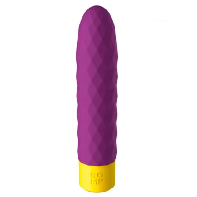 Romp beat kompakter bullet-vibrator aus silikon mit gerippter oberfläche in violett und gelber basis
