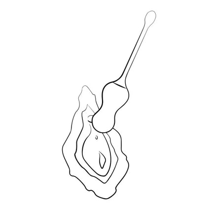 Schwarze linienzeichnung des romp cello vibrations-ei in türkis mit perle im austernschalen-design und langem griff