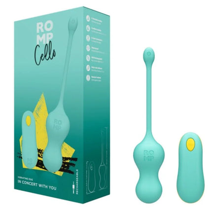 Romp cello vibrations-ei aus teal silikon mit fernbedienung und gelber taste für vaginales vibrations-ei