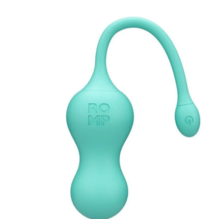 Tealfarbenes romp cello vaginales vibrations-ei aus glattem silikon mit gebogenem griff und power-knopf