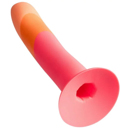 Romp dizi silikondildo mit saugnapf in dreifarbiger orange-rosa graduierung und glattem, konischem design, 18 cm lang
