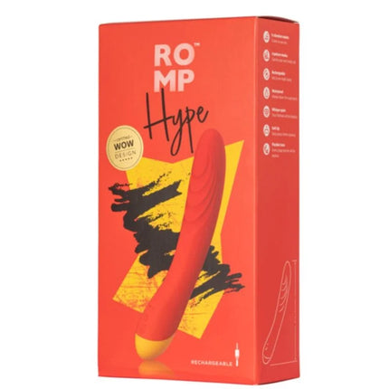 Romp hype g-punkt-vibrator in rot mit leisem motor in leuchtend orangeverpackung dargestellt
