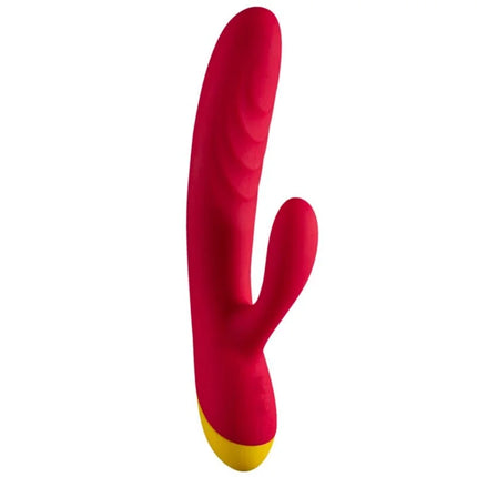 Romp jazz wiederaufladbarer hasenvibrator in rot aus silikon mit gelbem grund für intensiven spaß