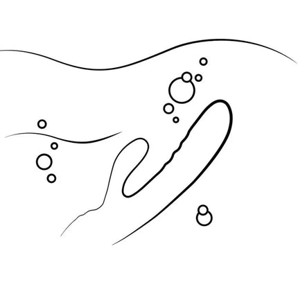Abstracte linienkunst mit fließendem wasser und bläschen als hintergrund für den romp jazz rabbit-vibrator in rot mit gebogenem schaft