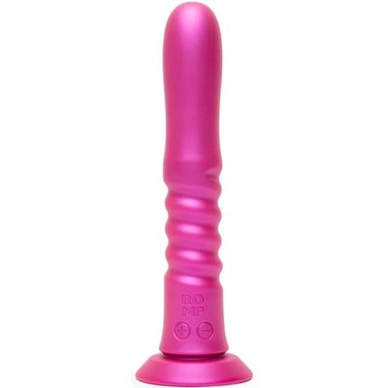 Rosa metallisch glänzender romp jiggle vibrierender auf und ab vibrator mit rippenstruktur und steuerung für innere stimulation