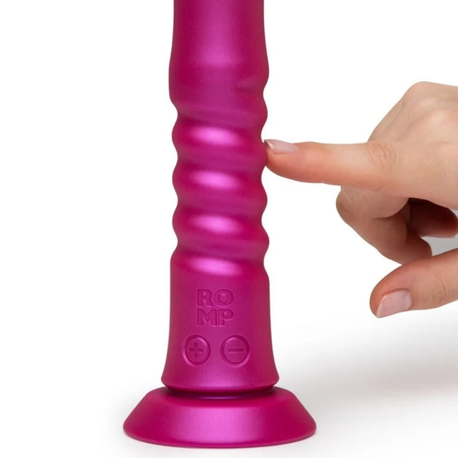 Vibranter pinker metallisch strukturierter romp jiggle stoßvibrator mit rippengriff und saugnapf in pink