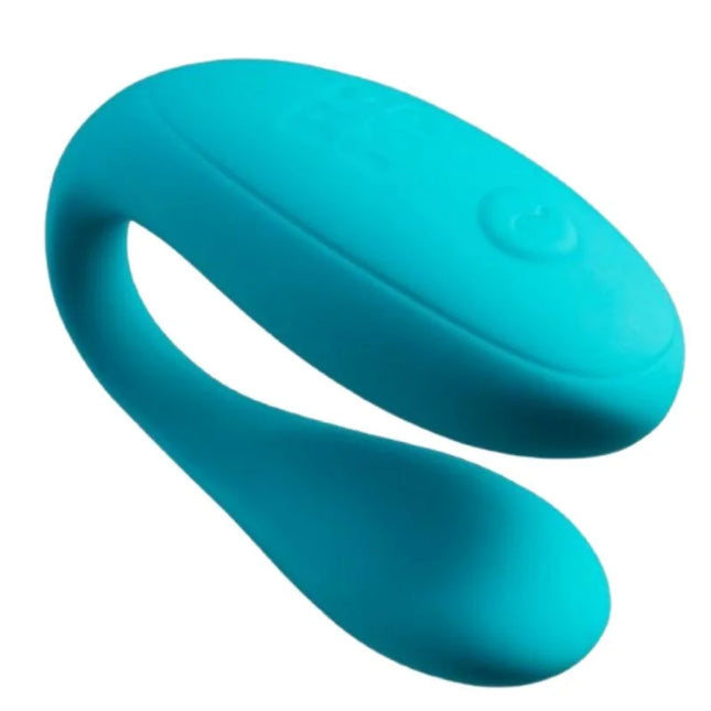 Teal silikon u-förmiger vibrationsgerät mit glattem design und knopfdruck oberseite romp join tükösöner paarvibrator