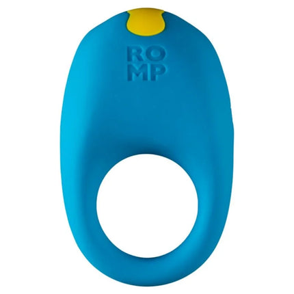Blauer romp juke silikon-penisring mit gelbem knop und integriertem klitorisvibrator für gemeinsames spiel