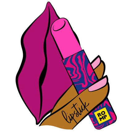 Ein lebendiger rosa romp lipstick lippenstift-vibrator mit blau-magenta wirbelmuster für äußeren klitorisstimulation
