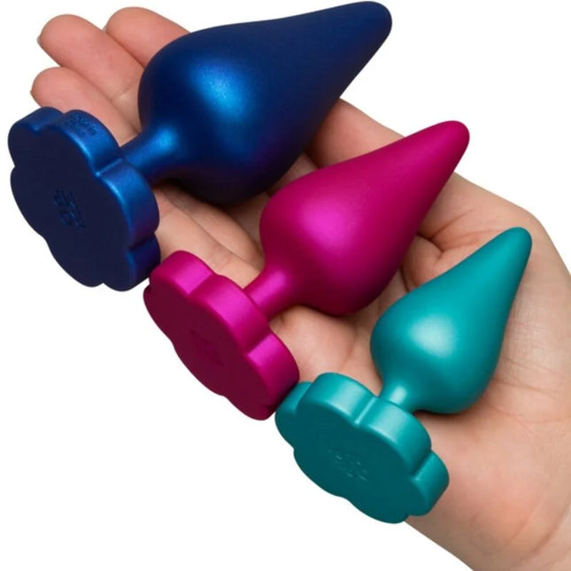 Romp luster silikon analplug-trainingsset in abgestufte größen s m l mit blumenbasis für schrittweises analtraining