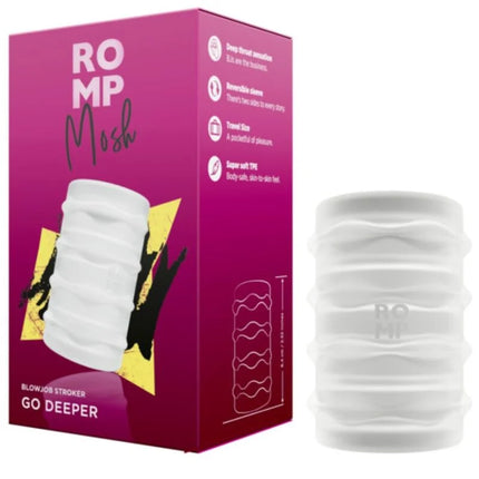 Weißer romp mosh masturbator mit flexibles tpe und gerippter textur 6 cm transparenter masturbator