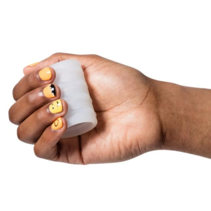 Romp mosh transparenter masturbator mit flexibles tpe und wendbarer weiße zylindrische stressball oberfläche