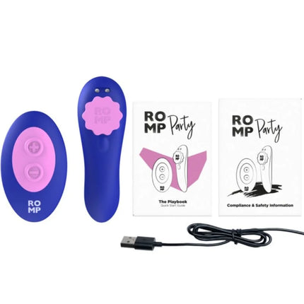 Blau und pinker romp party höschenvibrator mit fernbedienung ergonomisch für äußere klitorisstimulation