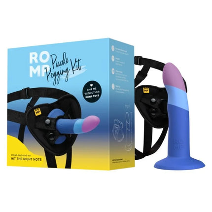Romb piccolo harness-set mit blau-pinkem abnehmbarem silikondildo und verstellbarem schwarzen harness