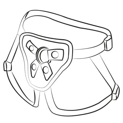 Schwarz-weiß lineare zeichnung des romp piccolo harness-sets mit abnehmbarem silikondildo und glatten oberflächen