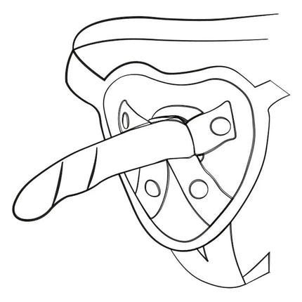 Schwarze linienzeichnung eines stilisierten gesichts mit bold outlines im romp piccolo harness-set mit abnehmbarem silikondildo und glatten oberflächen