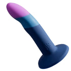Romp piccolo silikon dildo in lila und blau mit abgerundetem kopf, glattem schacht und flachem boden, 14 cm lang
