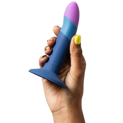 Sleek romp piccolo silikondildo mit saugnapf in dreifarbigem design aus silikon, 14 cm lang, violett und blau
