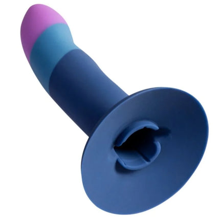 Romp piccolo silikondildo dreifarbig 14 cm mit lila spitze, blauem körper und saugnapf aus silikon