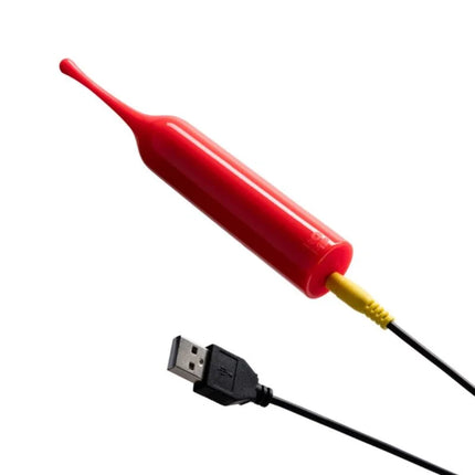 Rote silikon usb prüfspitze mit gelbem stecker für romp pop klitorisvibrator im runddesign