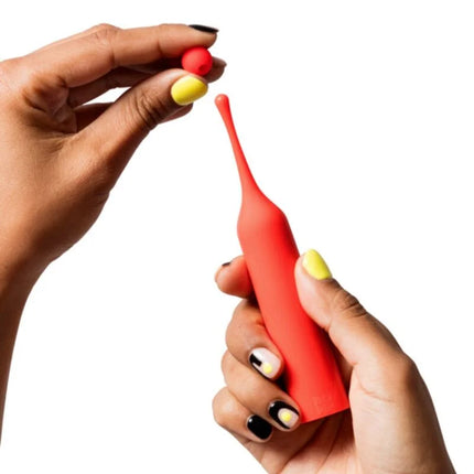 Roter romp pop silikon-klitorisvibrator mit runddesign und kleinem kugelaufsatz aus silikon