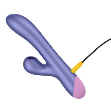 Romp pulse dual-rabbit silikon vibrator in lila und pink mit gelbem ladeanschluss für g-punkt und klitorisstimulation