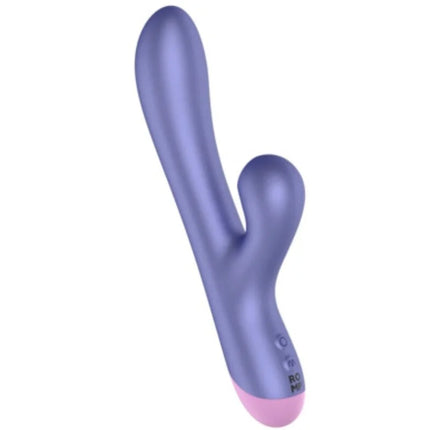 Lila und rosa silikon rabbit-vibrator mit glatter glänzender oberfläche romp pulse dual-rabbit für g-punkt- und klitorisstimulation