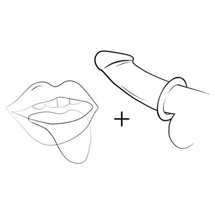 Schwarze linienzeichnung eines penis mit einem lila silikonring aus dem romp remix trio set
