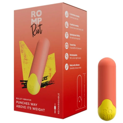 Romp riot bullet-vibrator in orange gelb aus körperfreundlichem silikon mit schlankem, rundem design, usb-aufladbar